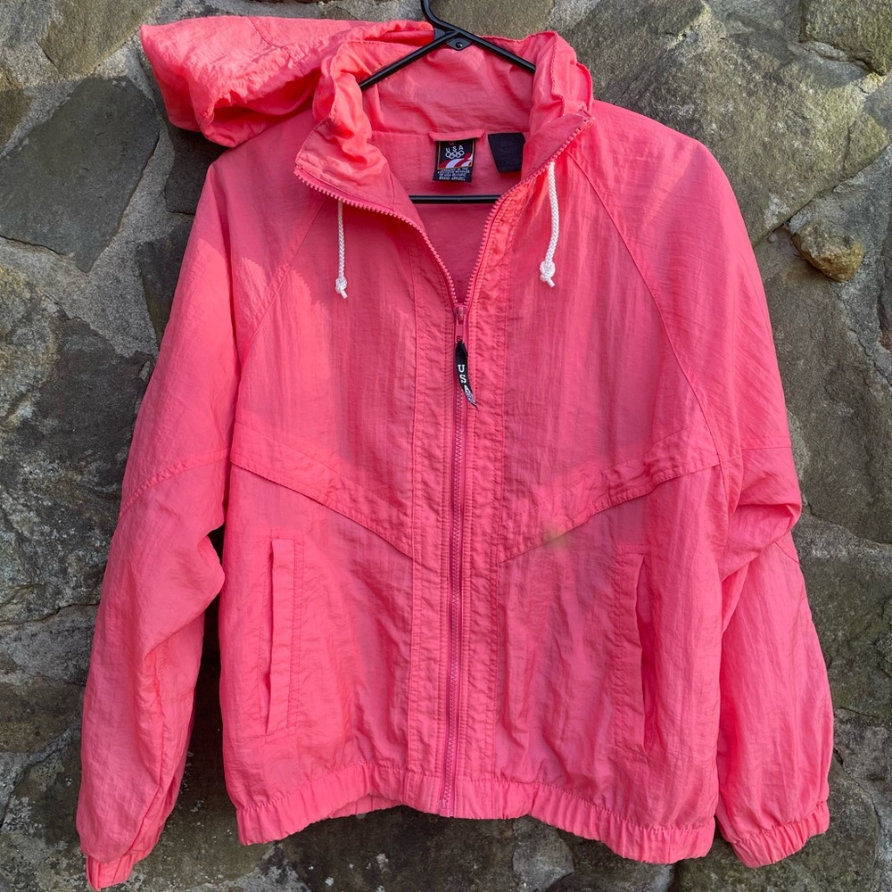 USA Olympics Windbreaker Hooded Zip Jacket Medium Vintage
